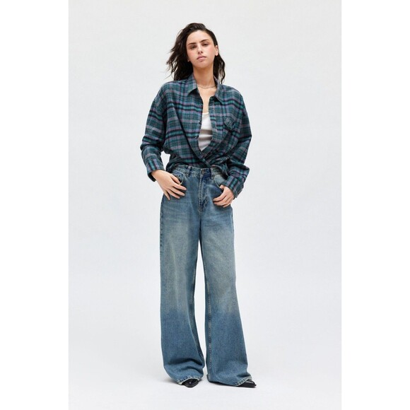 BDG Urban Outfitters Dani Flannel Shirt Tunic Top Oversized Butondown M 280902 - Picture 2 of 9